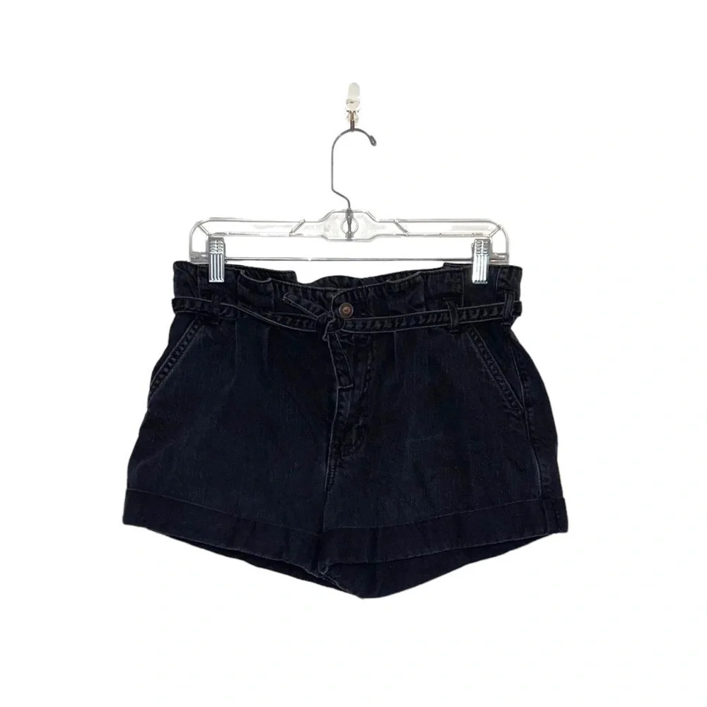 Hollister 100% Cotton Washed Black High Rise Belted Mom Shorts 28 Women’s